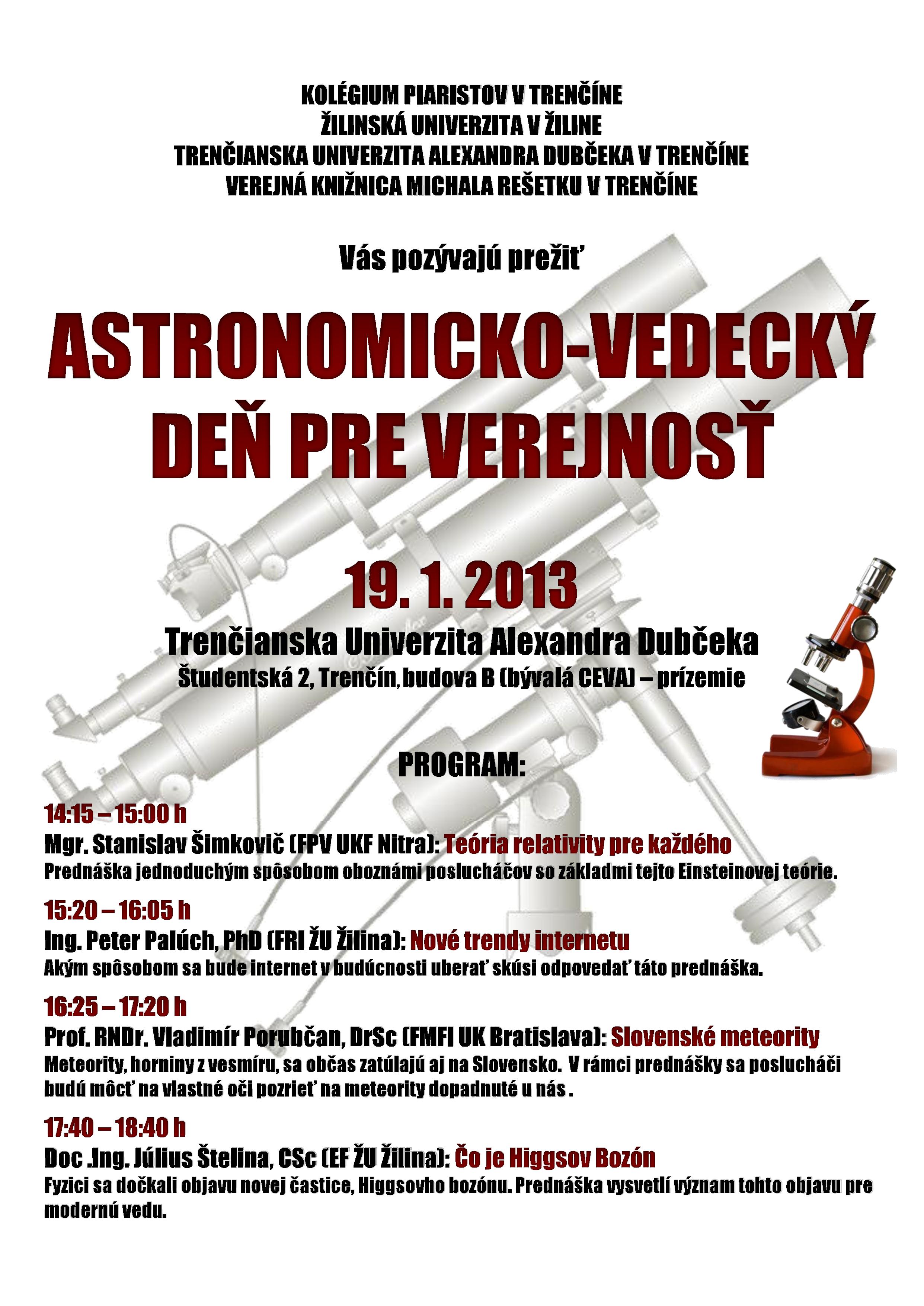 Pozvánka na podujatie – Astronomicko-vedecký deň pre verejnosť