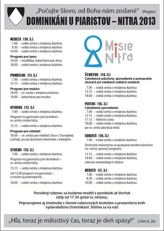 Program misií v Nitrianskom kostole sv. Ladislava