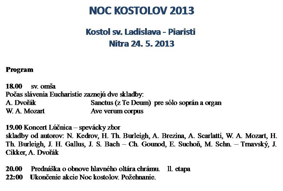 Program Noci kostolov v Nitrianskom kostole sv. Ladislava